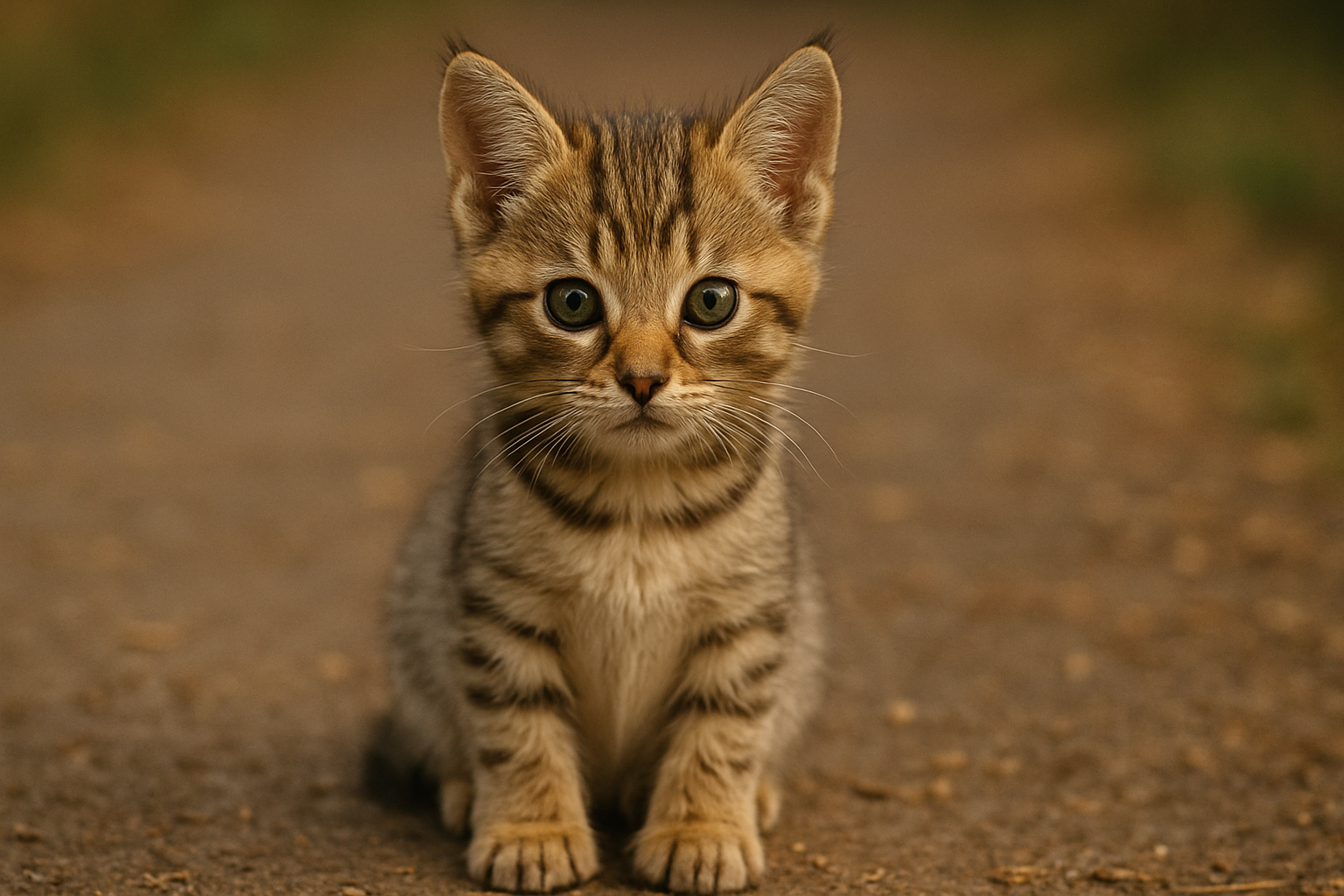 Cute baby cat sitting in grass