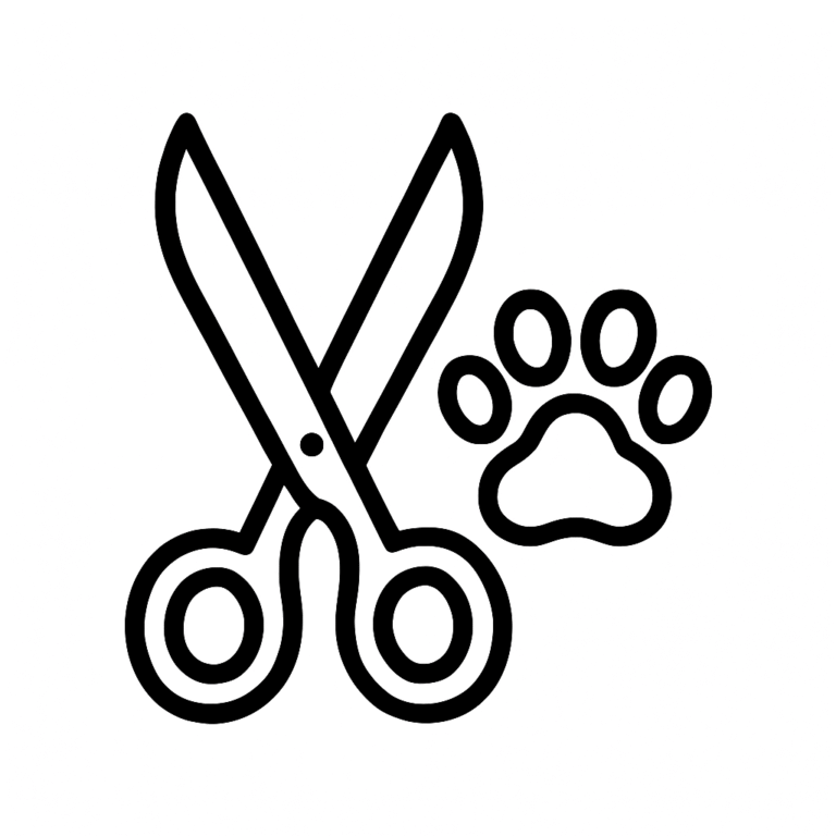 cat grooming tools and paw icon